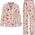 thumbnail image 4 of Top-kevin Pajama Sets for Womens Champagne Bottles Glasses Splashes Loose Button Down Long Sleeve Shirts And Pants Set, 4 of 12