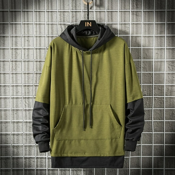 Men's Hoodies Plus Size Hooded Sweatshirts Athletic Shirts Pullover Top for Men Fashion Color Block Long Sleeve Sweatshirt Loose Fit Shirt with Pockets