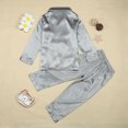 thumbnail image 2 of Boys Pajamas Fall Winter Kids Satin Long Sleeve Solid Button Down Shirt Tops Long Pants Baby Girls Outfits Grey 11 Years-12 Years, 2 of 7