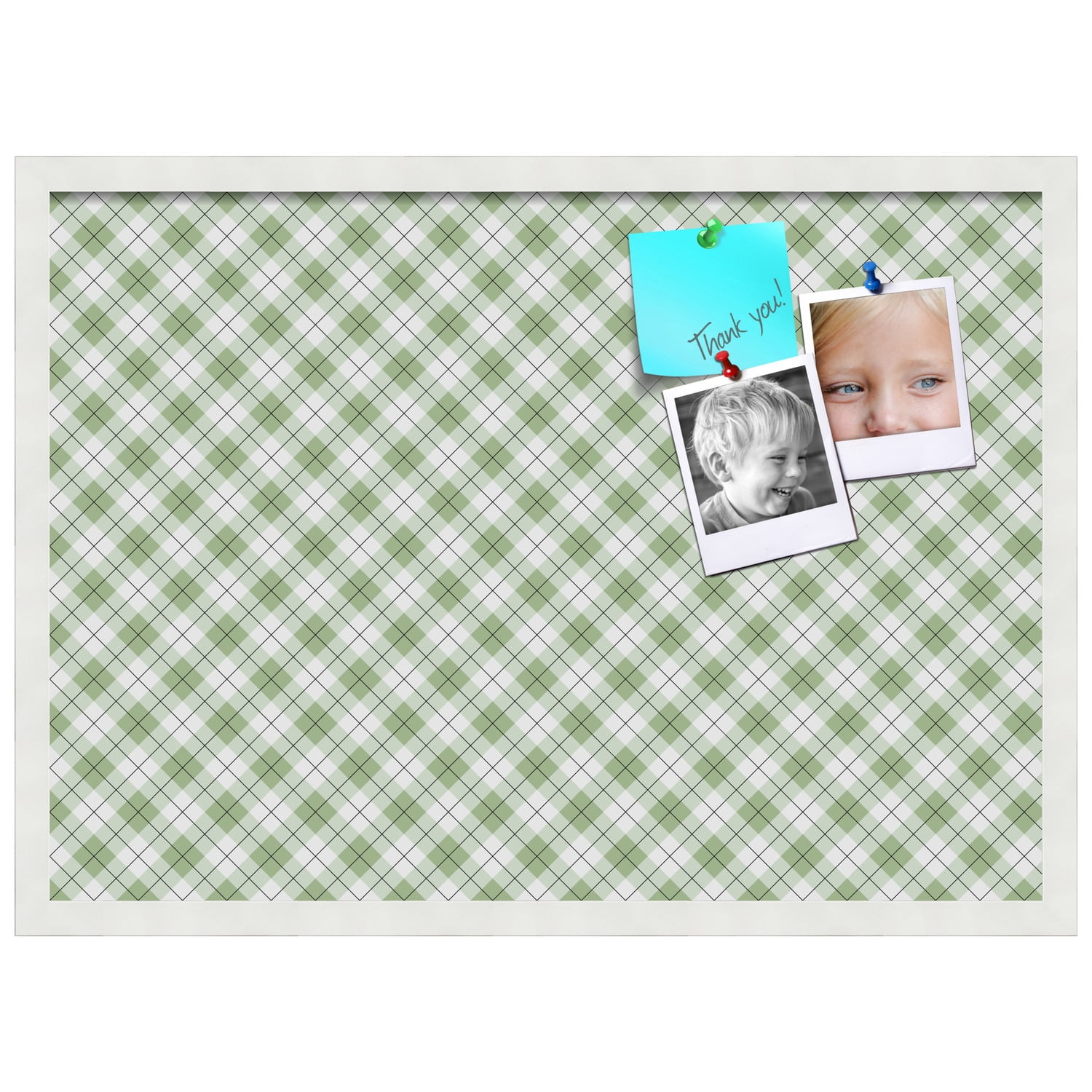 PinPix ArtToFrames 26x18 Custom Cork Bulletin Board Argyle Lime Green   Poster Board Has a Fabric Style Canvas Finish, Framed in Satin White Frame (PinPix-641)