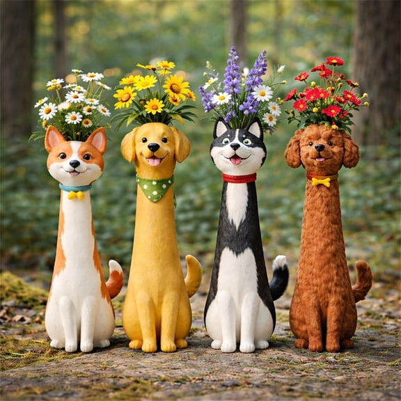 Dog Vase for Home Decor – Quirky Dog-Themed Ceramic Flower Vase for Pet Lovers, Cute Animal Figurine Decoration for Living Room or Office