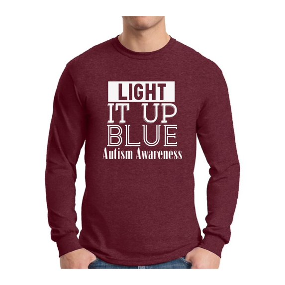 Awkward Styles Men's Light It Up Blue for Autism Awareness Shine A Light White Graphic Long Sleeve T-shirt Tops