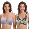 thumbnail image 1 of Curve Muse Women's Minimizer Unlined Underwire Bra With Lace Embroidery-2 pack-LAVENDER,NUDE-40DDD, 1 of 7