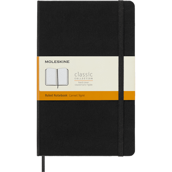 Moleskine Classic Notebook, Hard Cover, Large (5" x 8.25"), Ruled, Black
