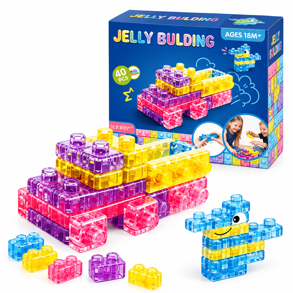 Sensory Building Blocks 40 PCS Soft Jelly Squishy Blocks Colorful Stacking Educational Toys for Hands On Creative Play