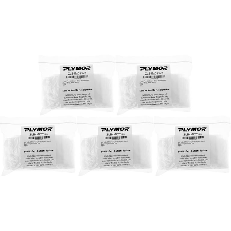 Plymor Zipper Reclosable Plastic Bags, 2 Mil, 2.5 x 4 (Pack of 500)