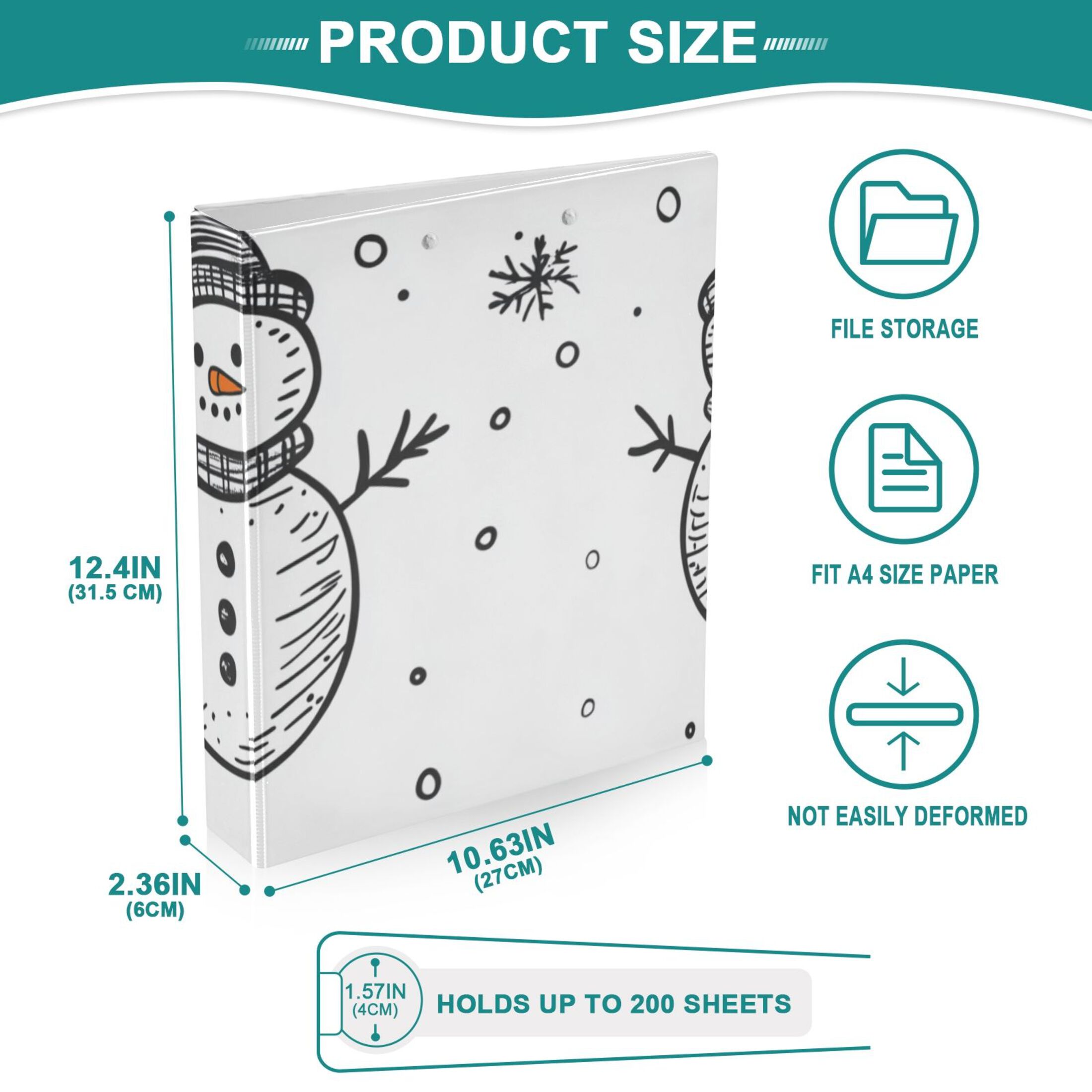 Stick Figure Snowman 3 Ring Binders 1.5 inch Hardcover File Folders with Interior Pockets A4 Size Organizer for School Office Hospital Set of 2