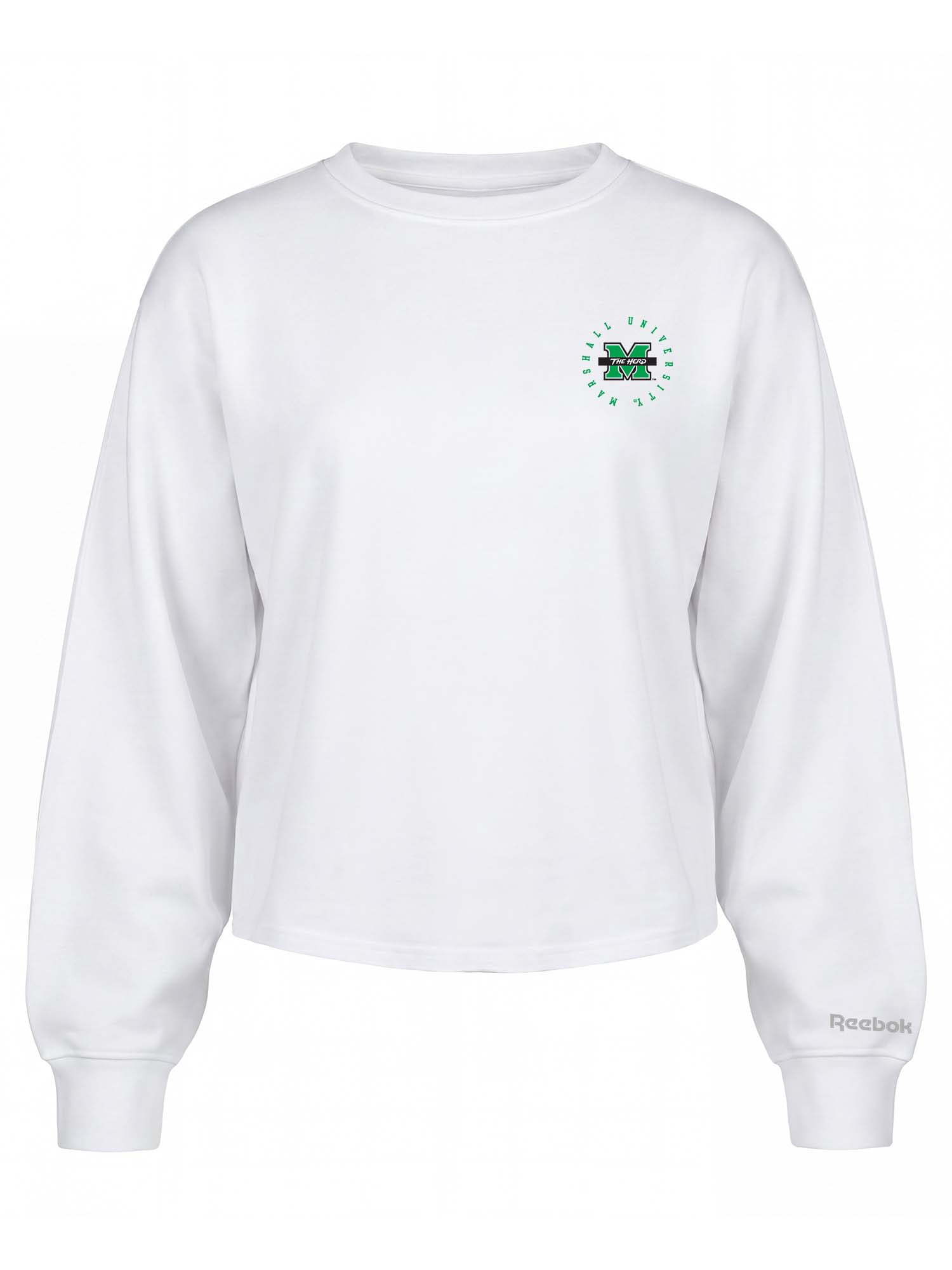 Marshall Thundering Herd Reebok Womens White Heavyweight Cotton Long Sleeve Pullover