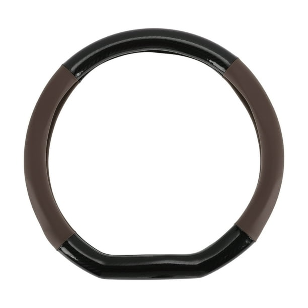 Cubierta de volante de cuero artificial PU Unique Bargains, protector de volante de coche de 14.96" en negro con patrón de fibra de carbono marrón oscuro
