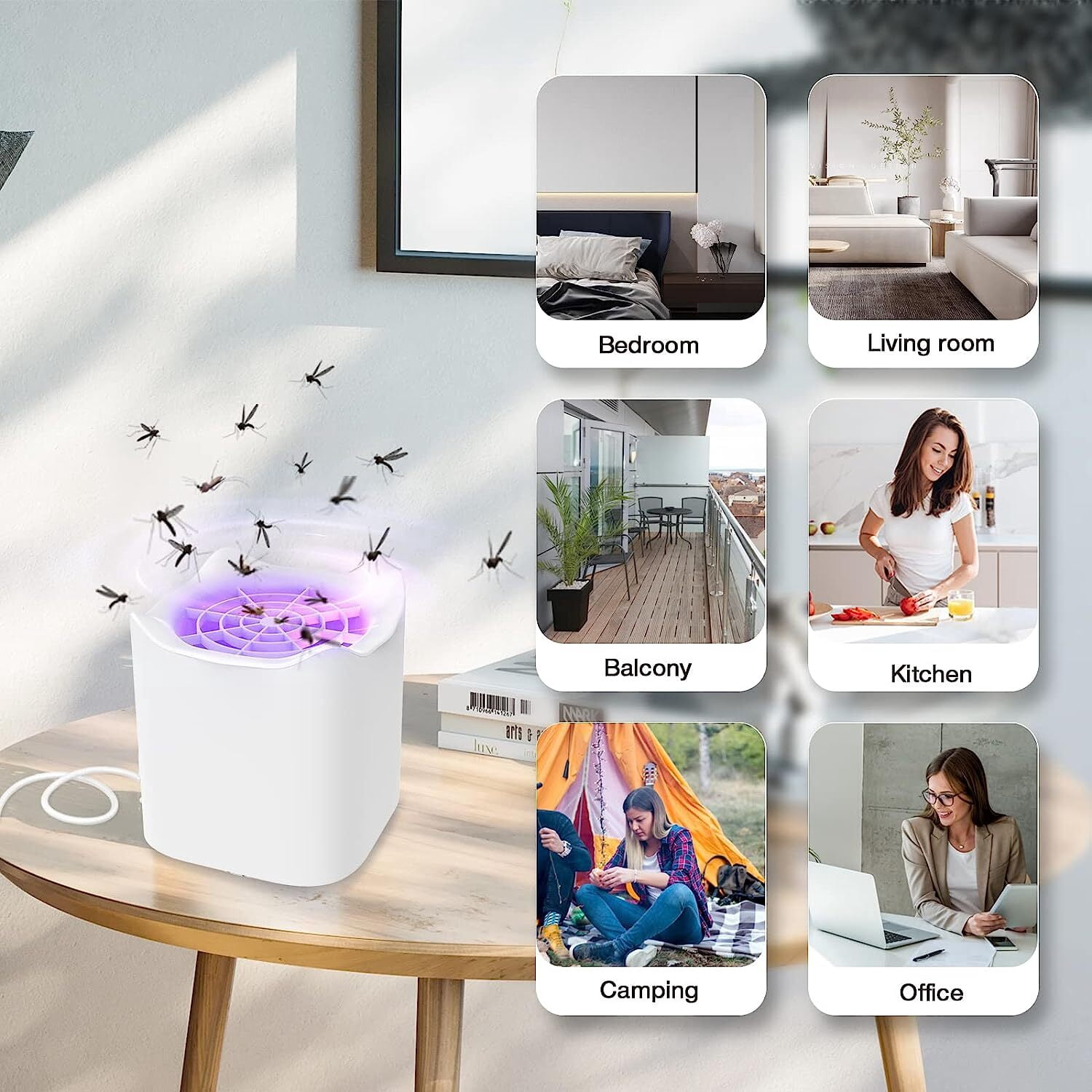 Queenmew Bug Zapper, Portable Electric Mosquito Zapper Insect Trap, USB Rechargeable Fly Zapper White