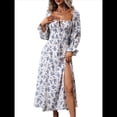 thumbnail image 2 of Vestido Midi Bohemio Floral de Larga con Cuello Cuadrado para Mujer, Informal, Estampado con Abertura Lateral L, 2 of 8