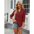 thumbnail image 4 of XCHQRTI Womens 3/4 Sleeve V Neck T Shirt Hollow Solid Blouse Casual Loose Basic Top, 4 of 8