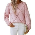 thumbnail image 2 of Womens Crew Neck Crochet Long Sleeve Hollow Out Knit Sweaters Fashion Loose Casual Sequin Pullover Pullovers Pink L, 2 of 8