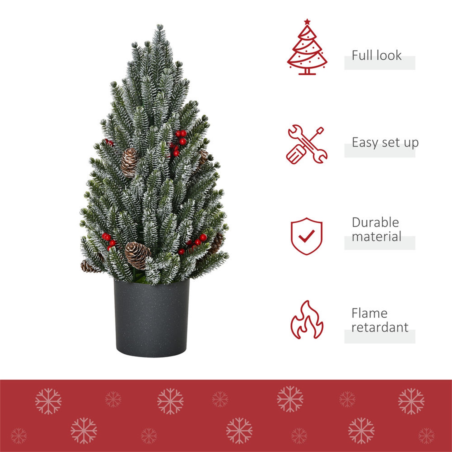 Hommoo Decorations,18" Tall Unlit Miniature Snow-Flocked Tabletop Artificial Christmas Tree, Holiday Decoration with Pine Cones and Berries,Green
