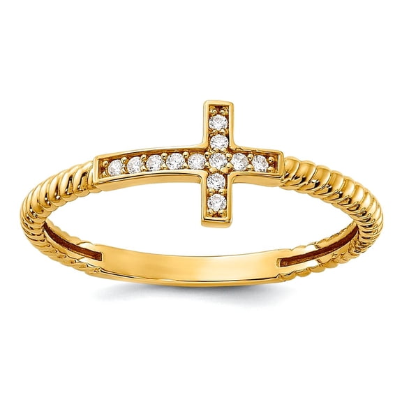 1.6 To 1.75mm 10k Solid Yellow Gold Polished Cubic Zirconia Religious Faith Cross Ring Size 7.00 Ring for Women