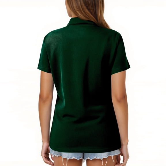 Women's Polos Golf Shirts Short Sleeve Collared Shirt Tennis Work Athletic Tops Dark Green L