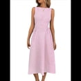 thumbnail image 1 of Vestido de Mujer de Cintura Alta, Sin Mangas, A Rayas, Color Liso, Estilo Verano 2025. Rosa L, 1 of 9
