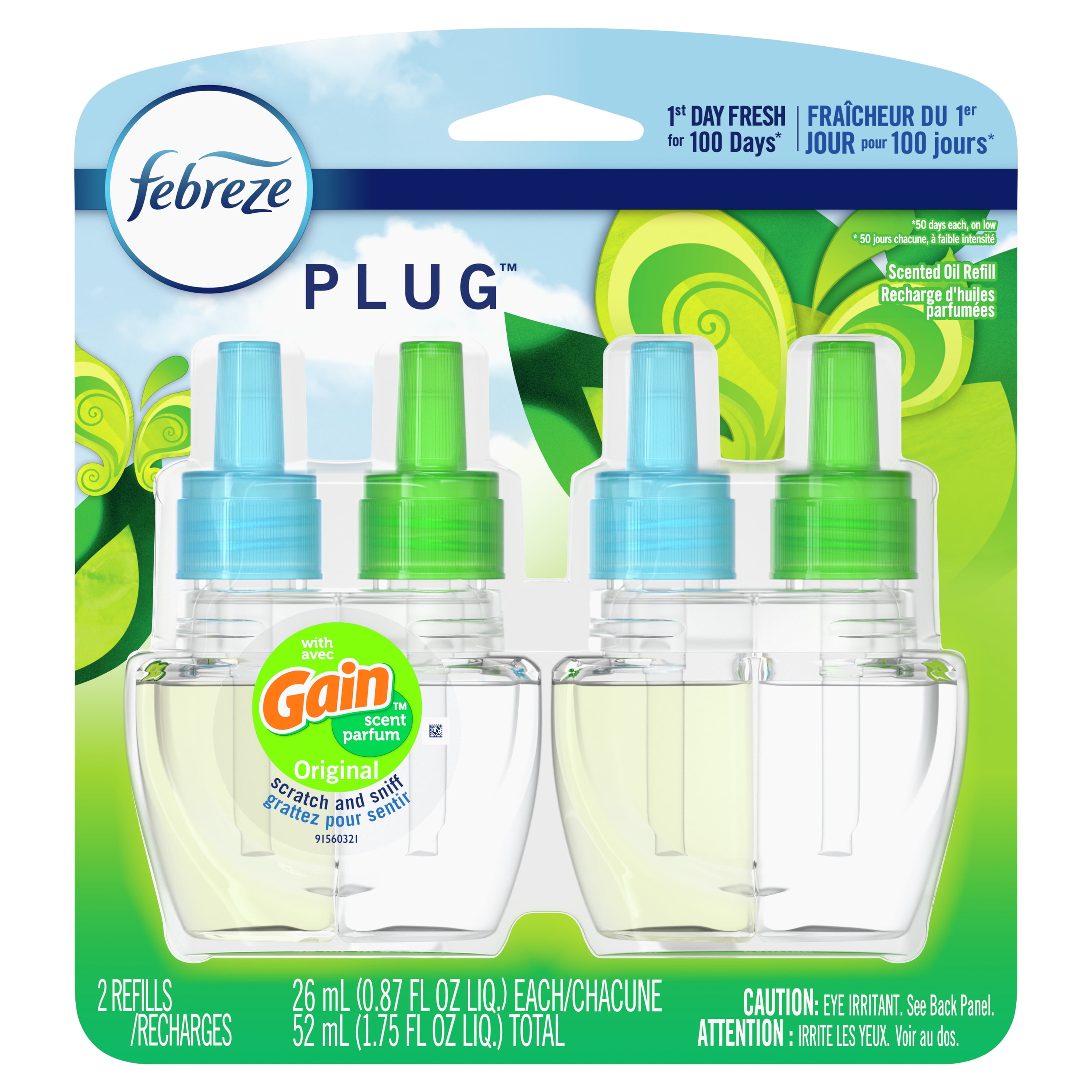 Febreze Plug Odor-Eliminating Air Freshener Refills with Gain Original Scent, 2 Ct