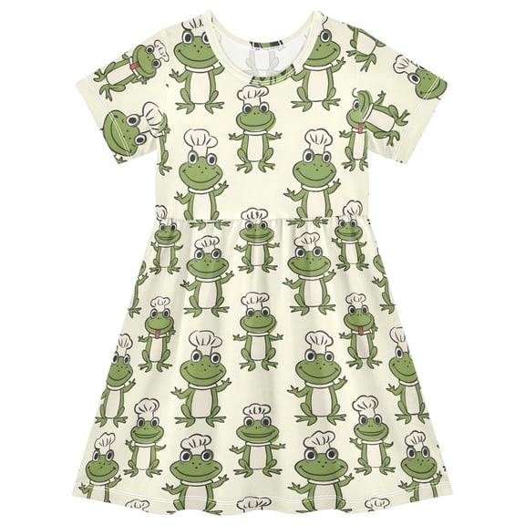 joogoo Cute Frog Girls' Short Sleeve Dress Kids Dresses 5-6T