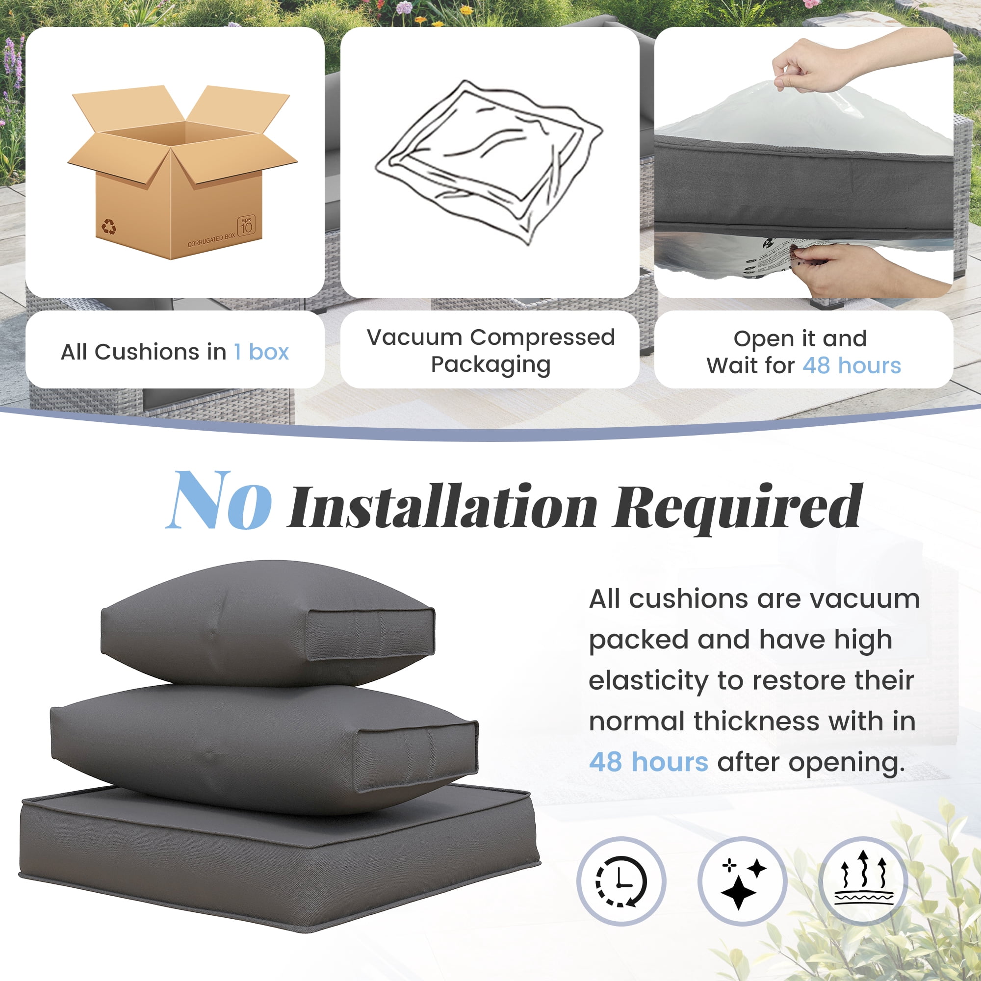 ELPOSUN 7-Piece Sectional Outdoor Cushion Set - Replacement Cushions for Patio Furniture, Waterproof & Weather-Resistant Lounge Sofa Cushions (Grey)