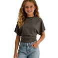 thumbnail image 4 of Tiijoy Girls Short Sleeve Ruched T Shirt Summer Casual Solid Crewneck T-Shirt, Sizes 3-14, 4 of 8