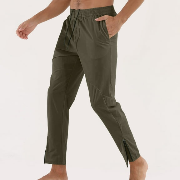 Ftwytp Mens Spring and Summer Loose Ice Silk Outdoor Running Fitness Yoga Leisure Training Pants Solid Color Quick Drying Running Pants Pants with Leg Zippers