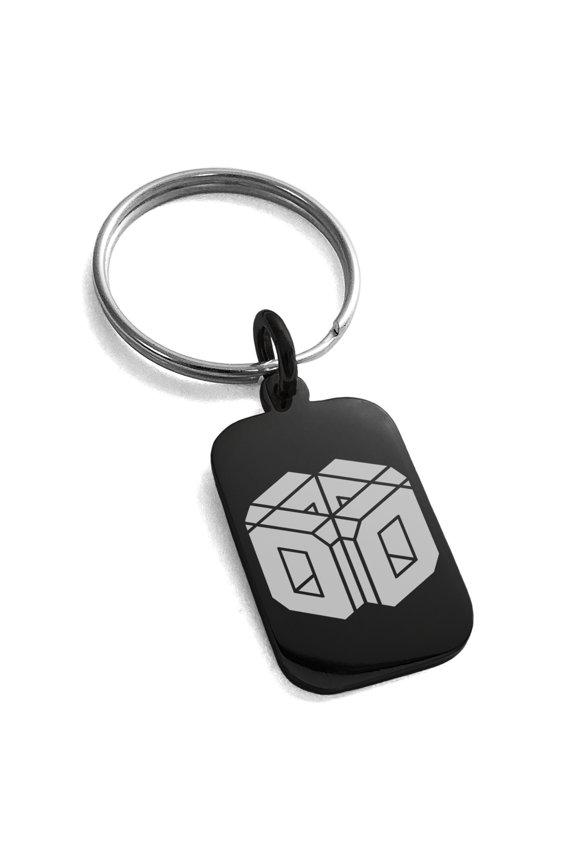 Stainless Steel Letter O Initial 3D Cube Box Monogram Engraved Small Rectangle Dog Tag Charm Keychain Keyring