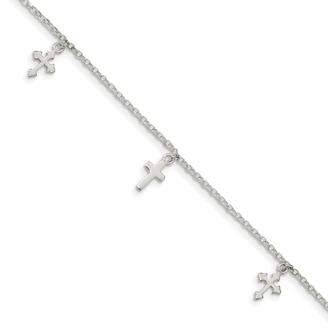 925 Sterling Silver Cross Dangle 9 Inch Plus 1 Anklet Religious