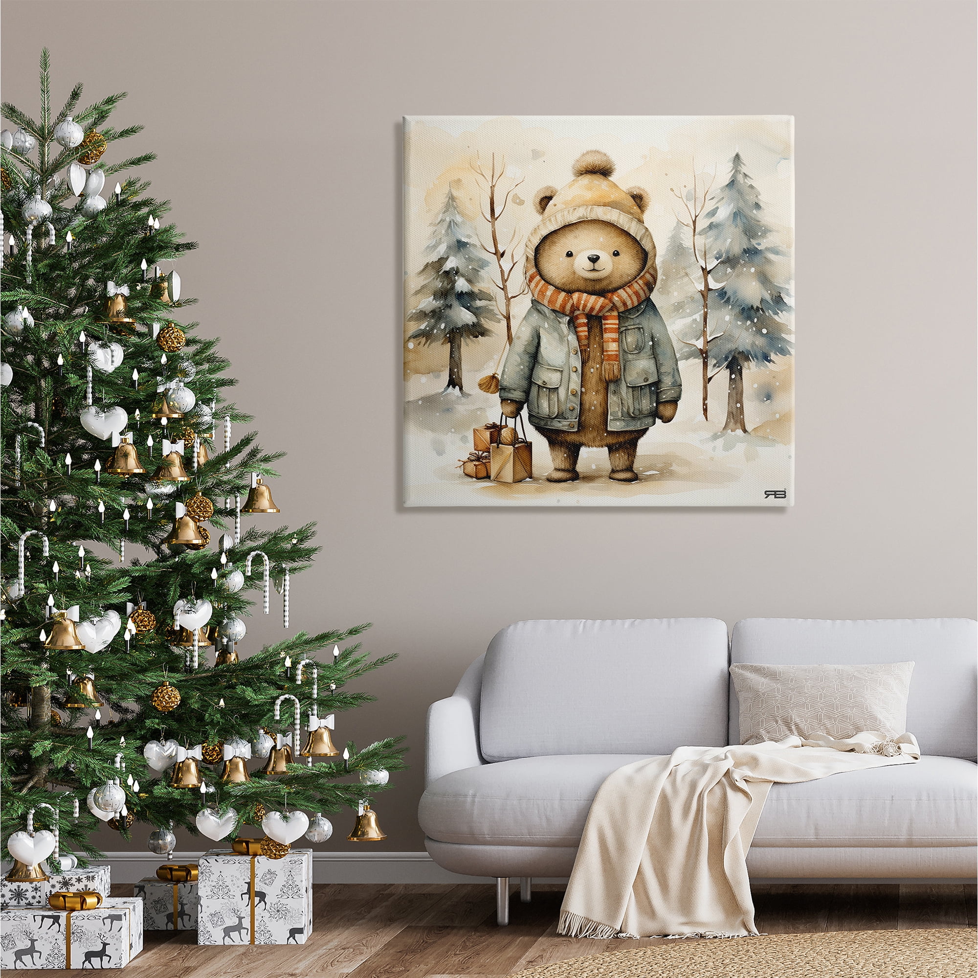 Stupell Industries Bear in Snowy Forest Animals & Insects Painting Gallery Wrapped Canvas Art Print Wall Art, 36 x 36