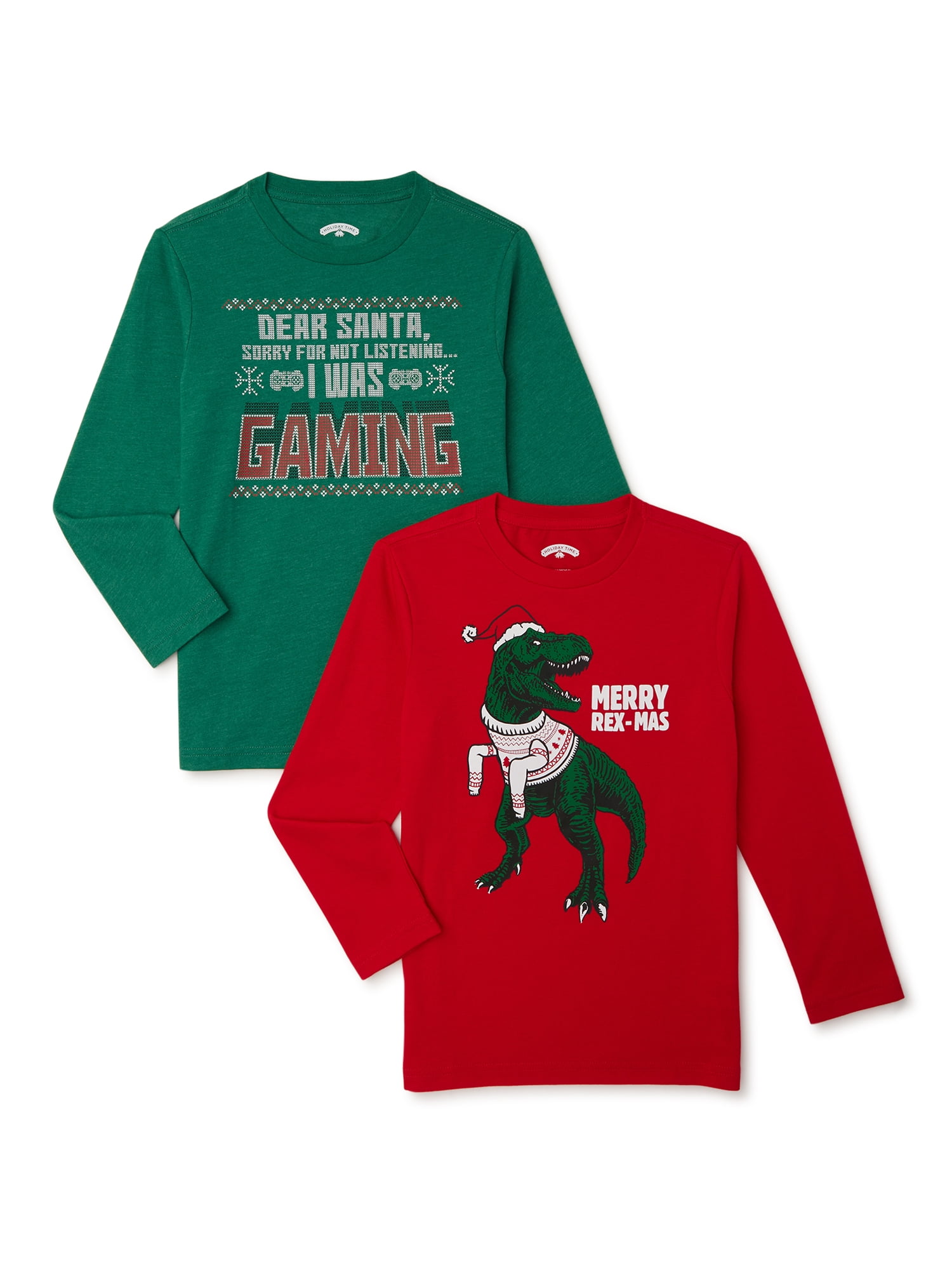 Holiday Time Long Sleeve Christmas TShirt, 2Pack, Boys 418 & Husky Long Sleeve Christmas T Shirt