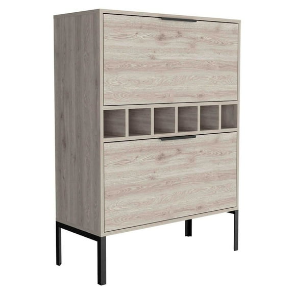 Lyrata Bar Cabinet, Six Built-in Wine Rack, Double Door Light Gray