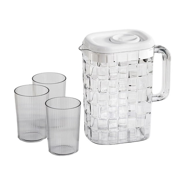 White 2L Water Jug And 3-Cup Set Bpa-Free Plastic Durable Pitcher For Cold Brew Juices Party Beverage Solutions #0F5P0