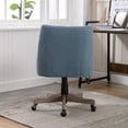 thumbnail image 4 of No Armless Office Chair with Curved Backrest, Adjustable Height Swivel Desk Chair with Wheels, Linen Fabric Upholstered Computer Task Chair with Cross Wooden Legs, Navy, 4 of 9