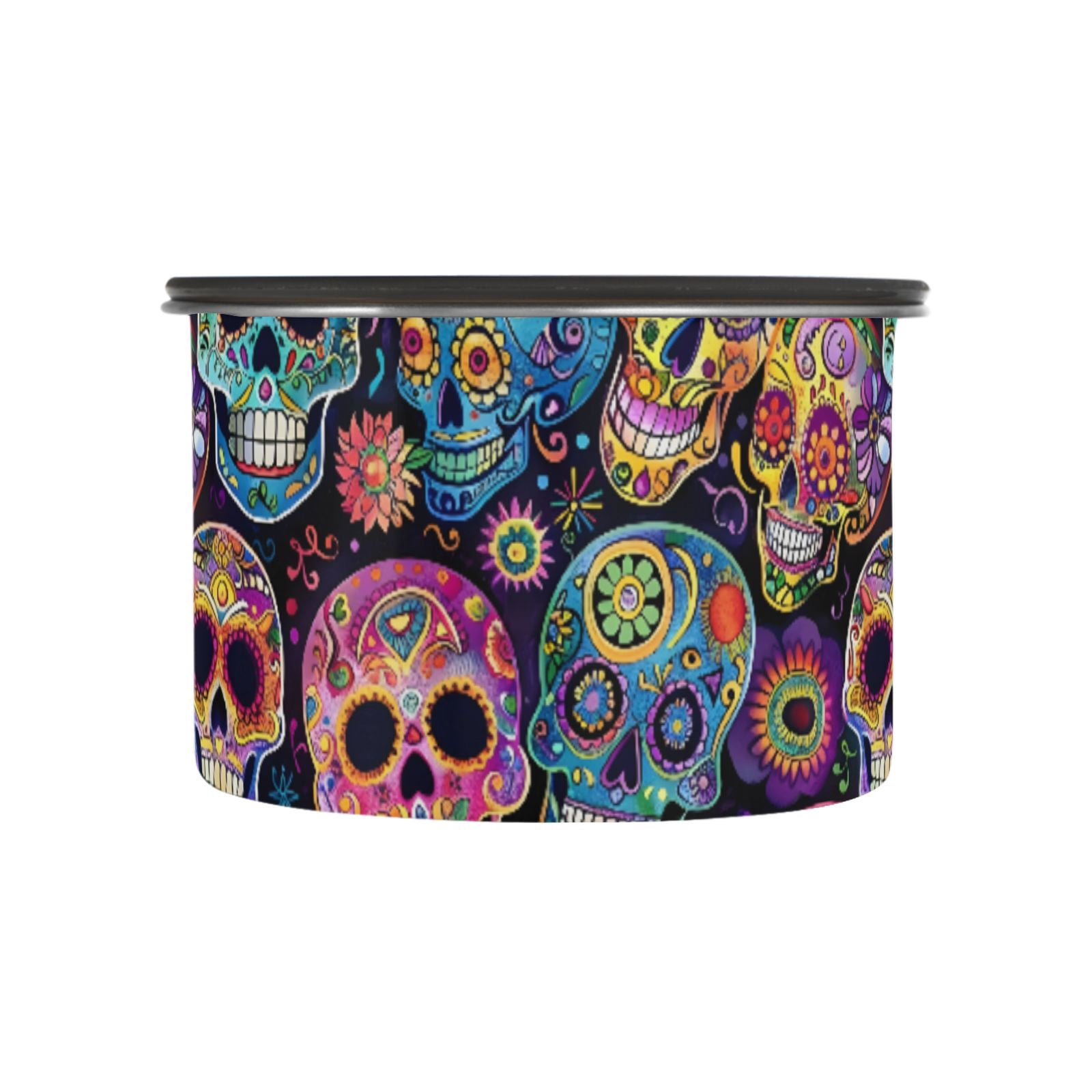 Sugar Skulls Day Of Dead Airtight Coffee Bean Canister 30oz Food Storage Containers with Lids For Gournd, Tea, Sugar, Flour, Rice, Cereal, Candy Cookie Jar
