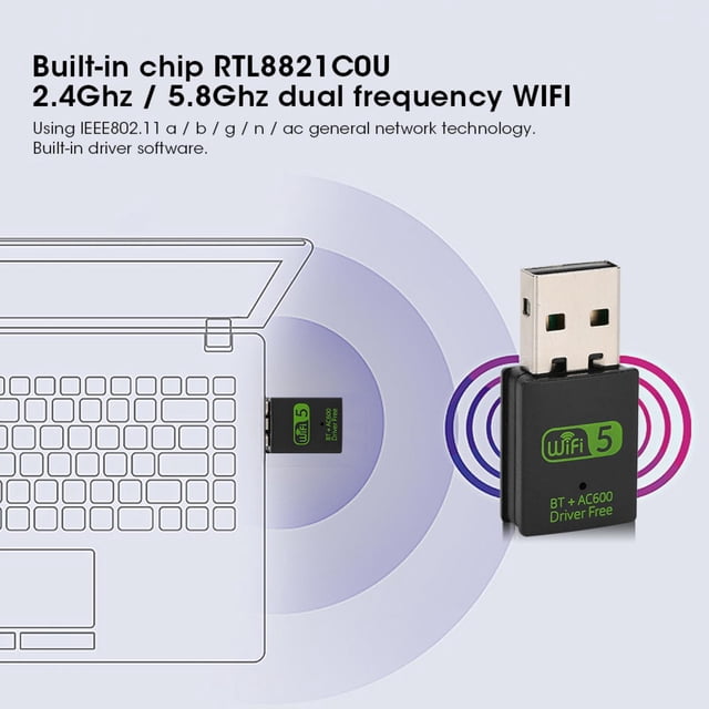 Tarjeta De Red Wifi, RTL8821CU ABS 2 En 1 Dongle WiFi De Alta, Para Windows7/8/8.1/10/Xp
