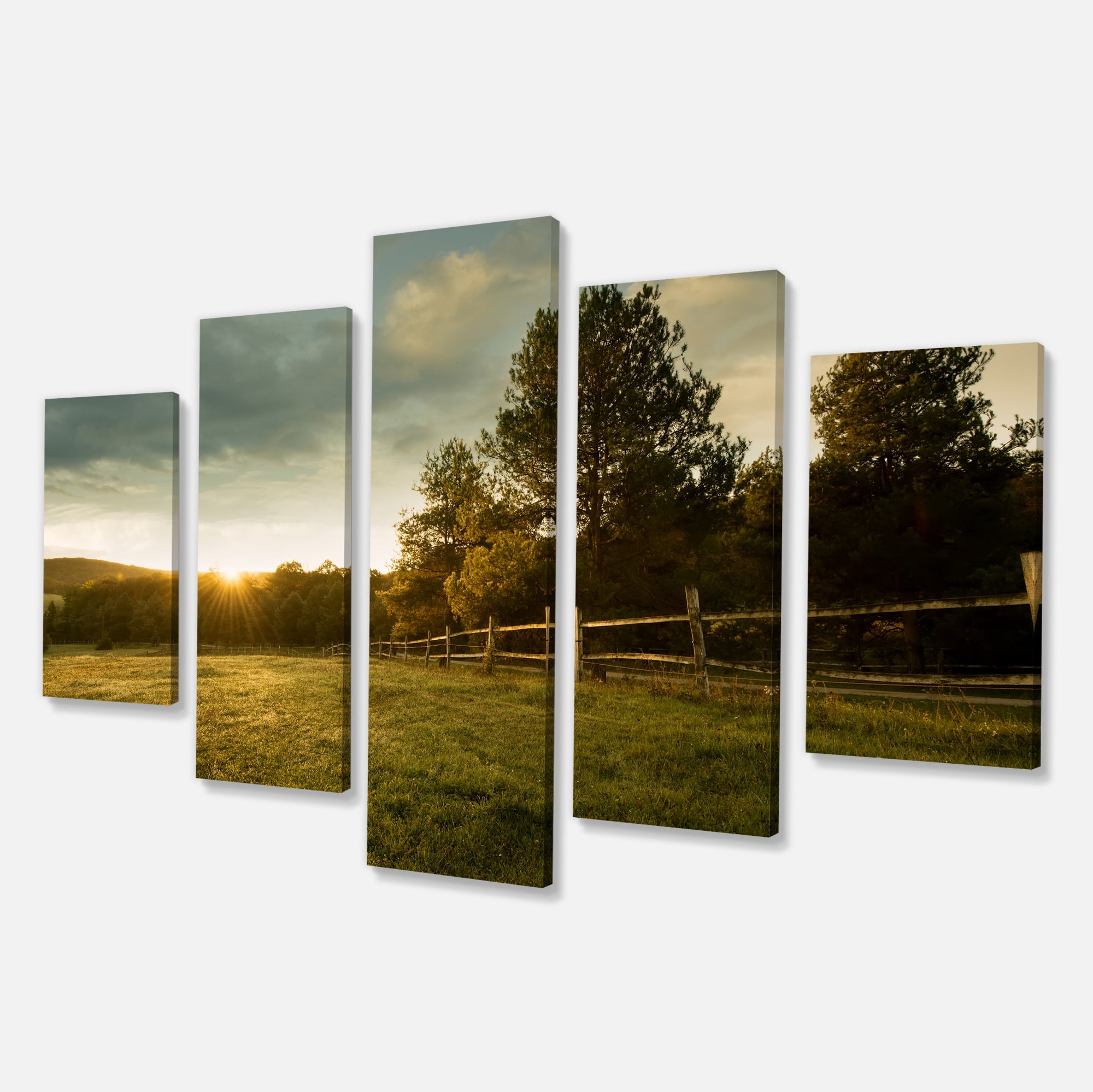 Designart 'Beautiful Sunrise in the farm ' Landscape Canvas Art Print