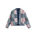thumbnail image 3 of Female Cropped Puffer Quilted Jacket Cardigan Floral Printed Long Sleeve Open Front Short Padded Coats Blue M, 3 of 10