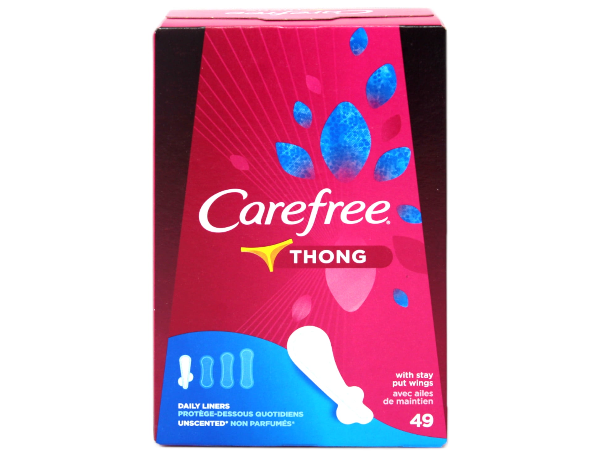 Carefree Thong Pantiliners with Wings, Unscented, 49 Ct 2-Pack Sealed