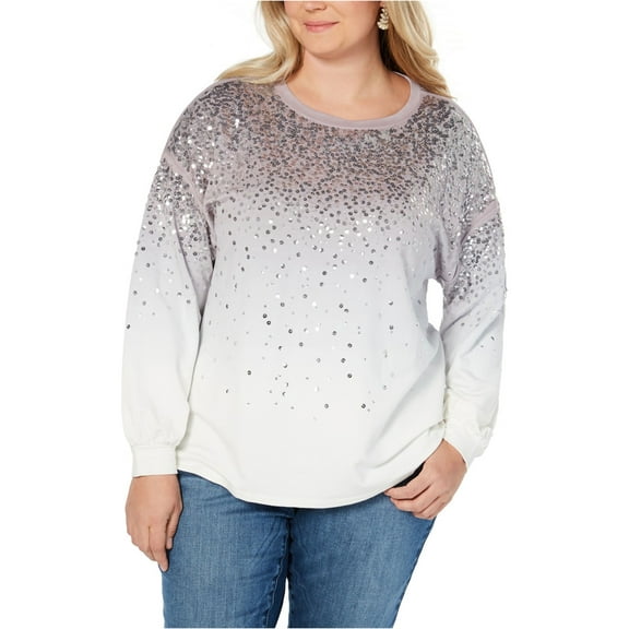 I-N-C Womens Dip-Dye Sweatshirt, Grey, Plus Size, 1X