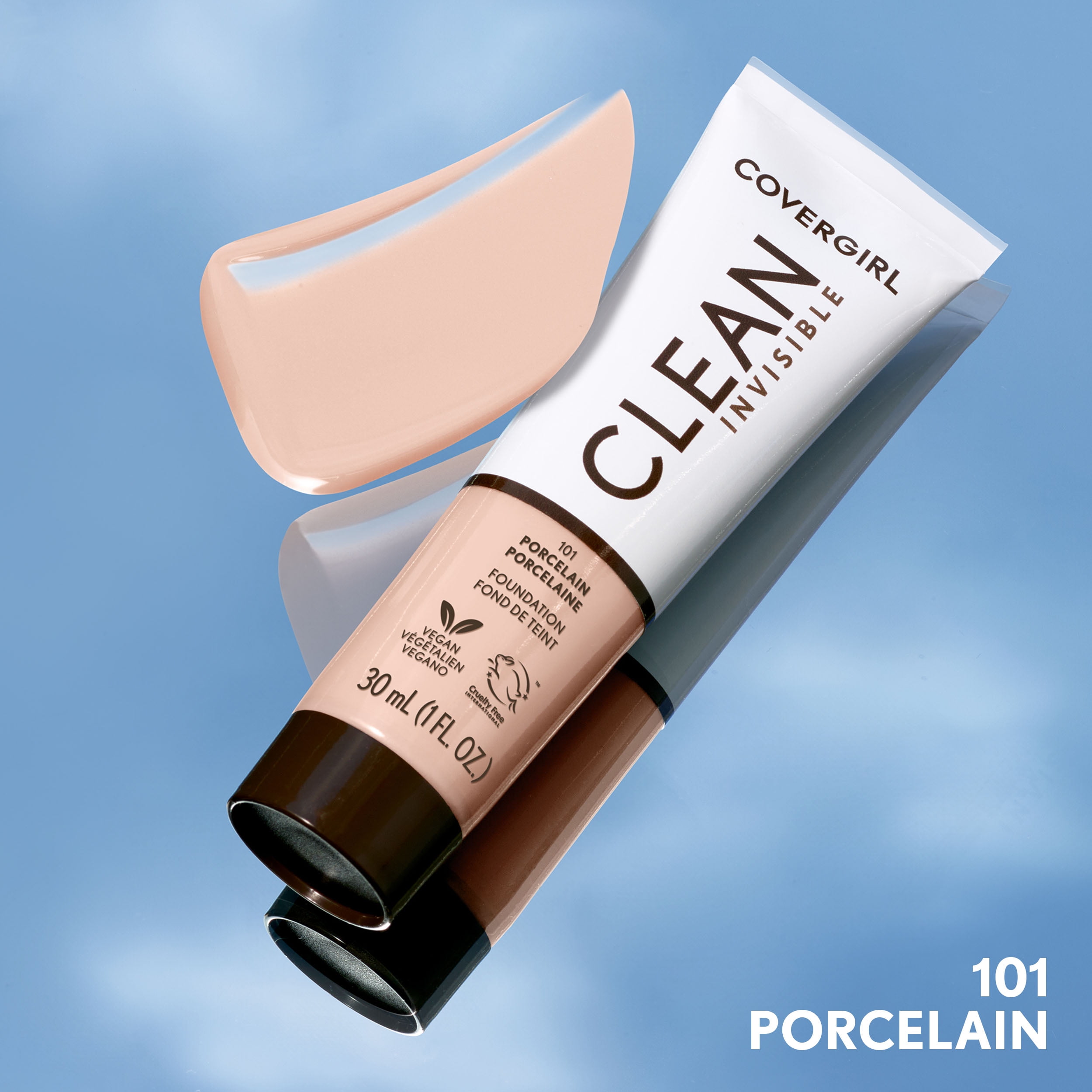 (2 pack) COVERGIRL Clean Invisible Liquid Foundation, 101 Porcelain, 1.0 fl oz