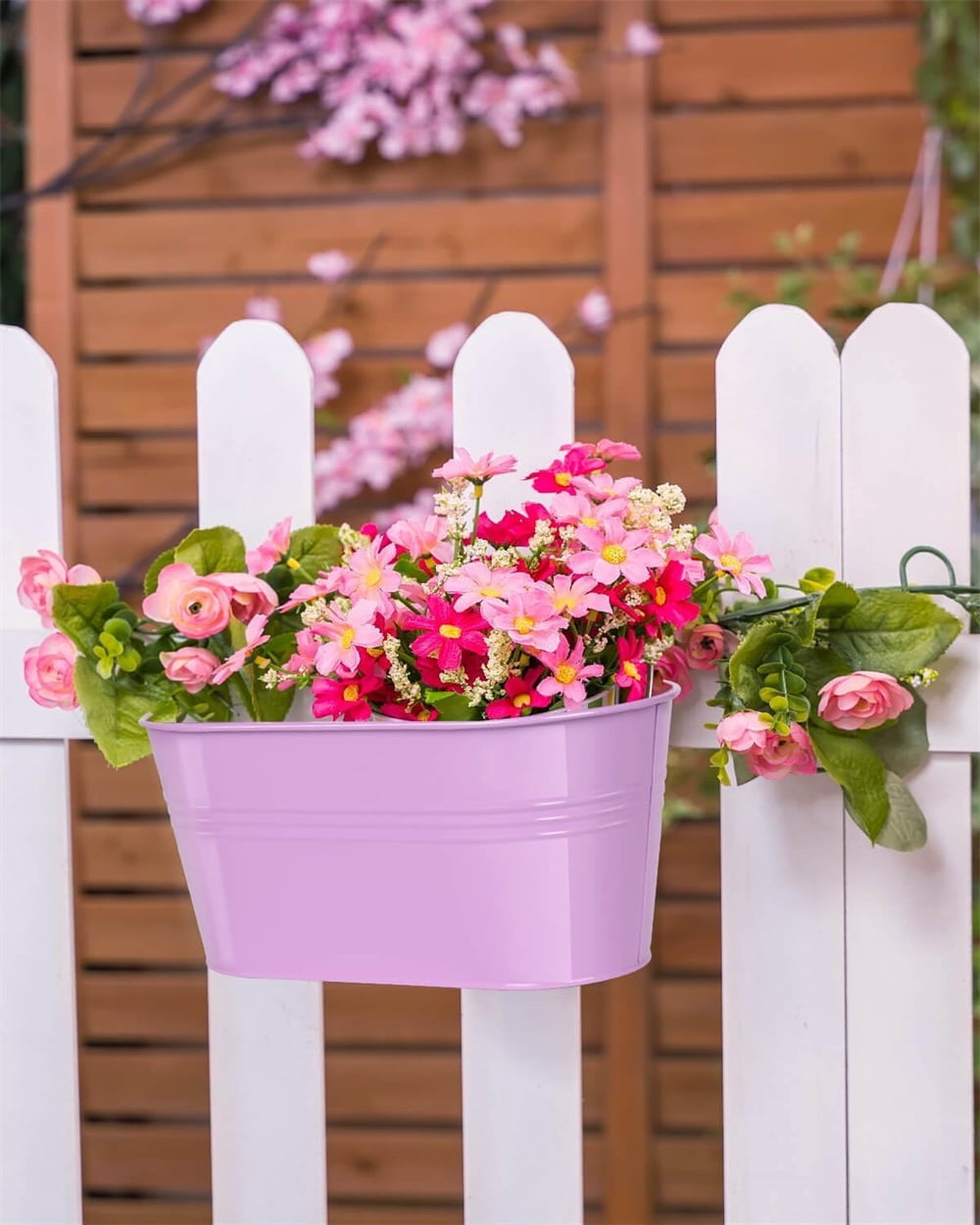 NOGIS 3Pcs Metal Iron Railing Planter, Hanging Flower Pots with Detachable Hooks & Drainage Hosles, Indoor Outdoor Hanging Plant Box for Fence Balcony Garden Home Deck Decor(Multicolor B)