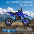 thumbnail image 7 of FONA 49cc 2-Stroke Dirt Bike for Kids 8-12, 25mph Mini Motorcycle with Dual Disc Brakes, Multi Terrain Tires, Suspension & Soft Seat Blue, 7 of 7