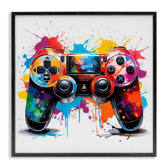 Stupell Industries Contemporary Playful Bright Game Controller Black Framed Giclee Art, 12 x 12, by Creative Studio