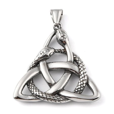 304 Stainless Steel Pendants with 201 Stainless Steel Snap on Bails Trinity Knot with Snake Charm Silver 43.5x43x5mm Hole: 9x4mm