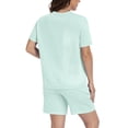 thumbnail image 4 of Asklazy Two Piece Sets for Women Summer Travel Vacation Outfits Pleated Short Sleeve Lounge Sets,Mother‘s Day,Iceland Green,2XL, 4 of 9