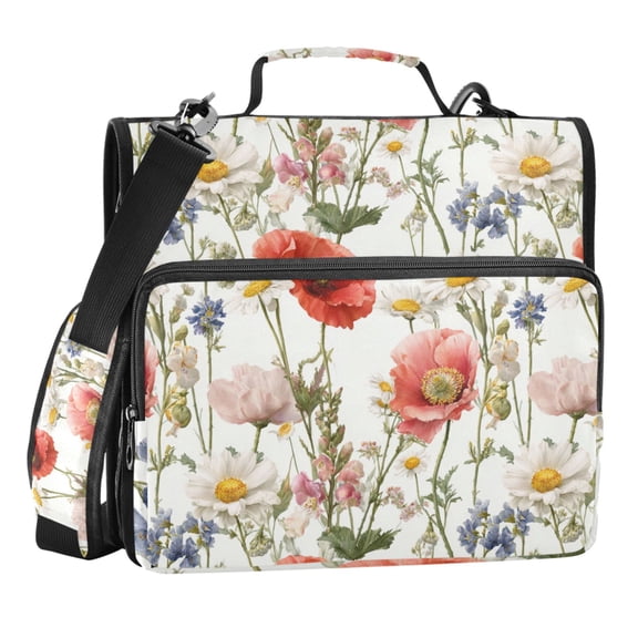 Zipper Binder Wildflowers in Natural Meadow 1.5 Inch Binder Folder Bag with Shoulder Strap and Handle