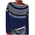 thumbnail image 2 of Xmyrz Womens Sweaters Print Color Block Knit Sweater Softable Casual Long Sleeve Pullover Sweater Vacation Cute Sweaters, 2 of 4