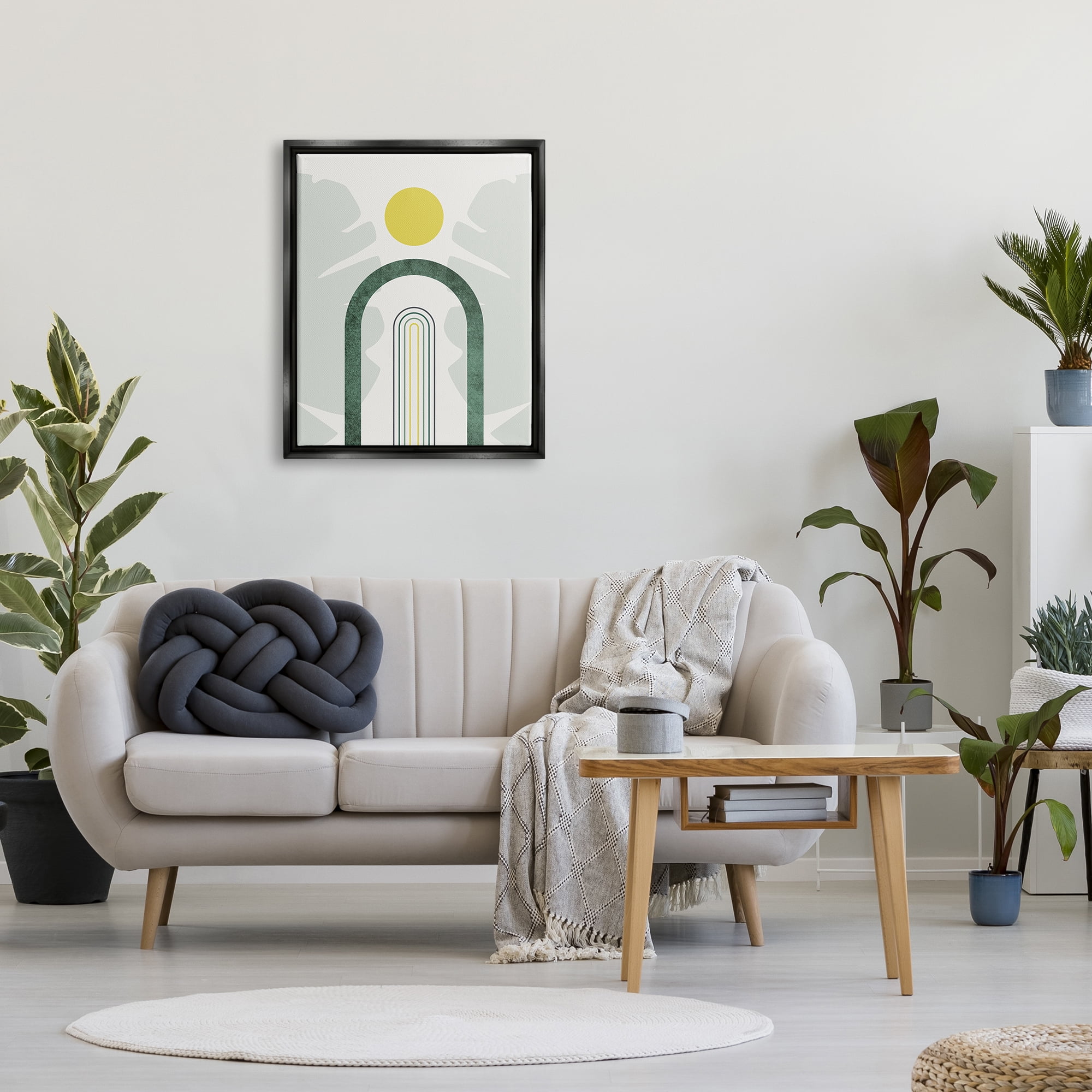 Stupell Industries Green Arches Tropical Abstraction Abstract Painting Black Floater Framed Art Print Wall Art