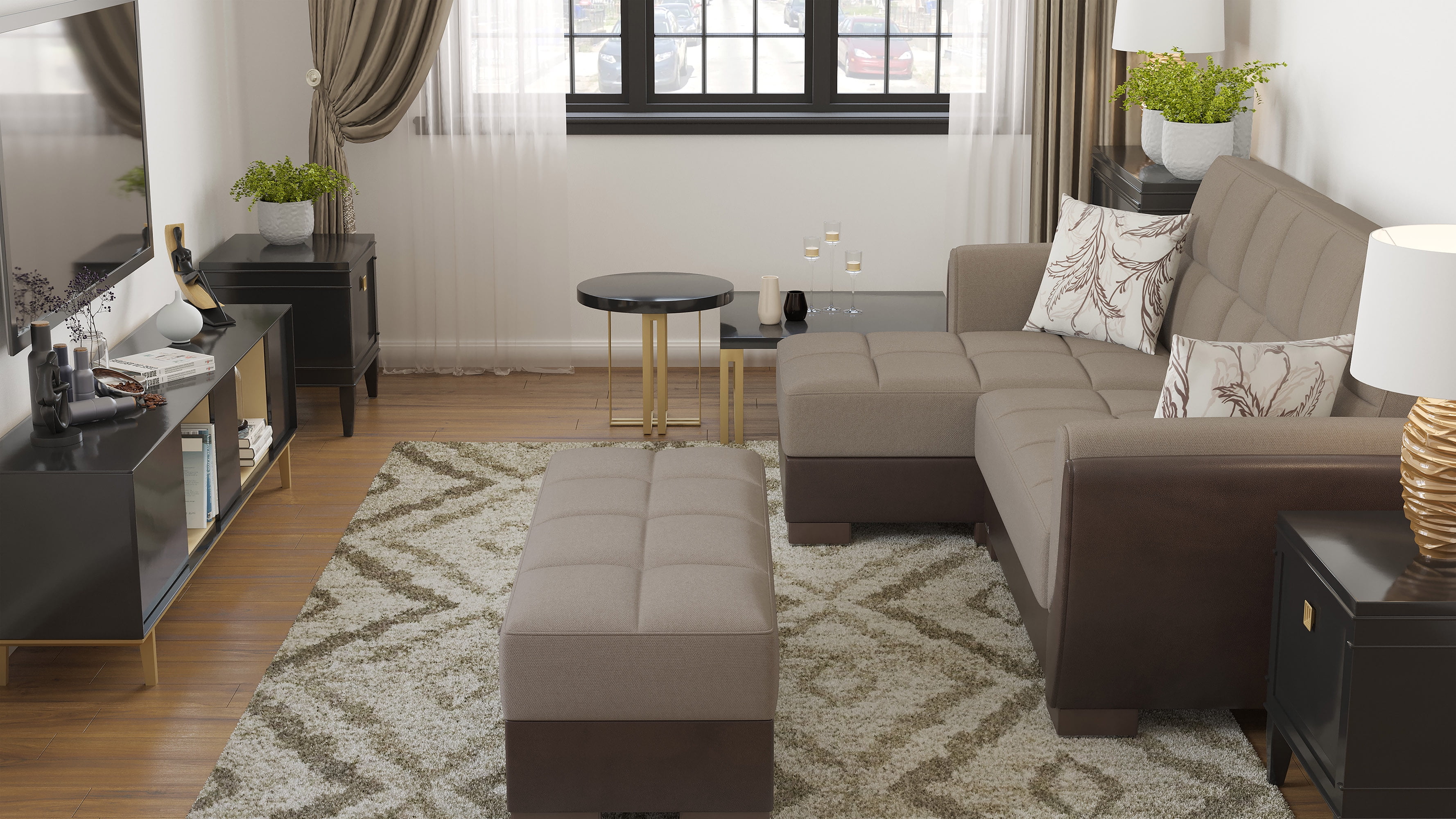 Ottomanson Origins Air Rectangular Upholstered Lift Top Ottoman, Beige/Brown