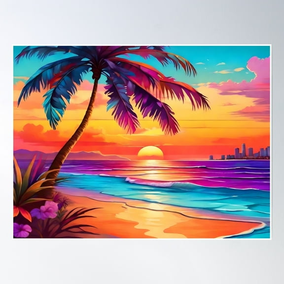 369 Prints €Œserenity At Sunset: A Vibrant Beachscapeâ€- No Framed, Vintage Wall Art, Trendy Retro Print, Room Decor, Wall Art UNFRAMED, 8x12